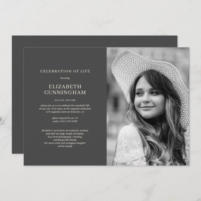 Convite Celebração da Vida Simples Foto Elegante Moderno (Frente/Verso)