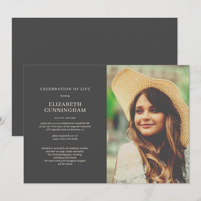 Convite Celebração da Vida Simples Foto Elegante Moderno (Frente/Verso)