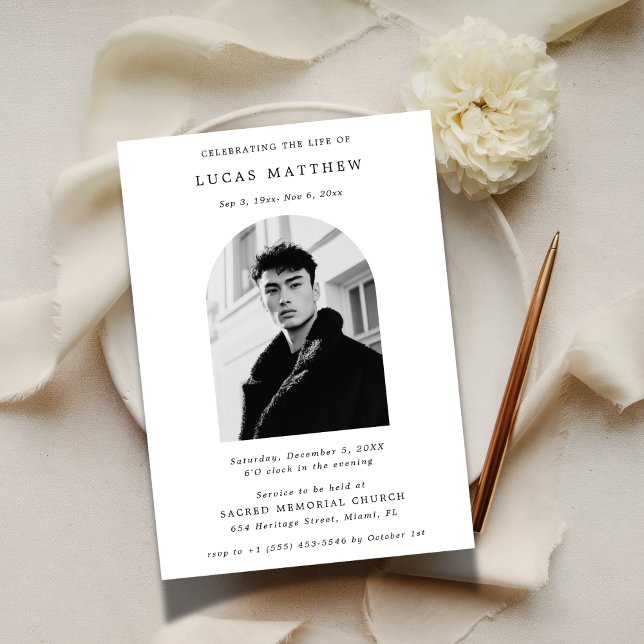 Convite Celebração da Vida Tipografia Arco Foto Funeral (Criador carregado)