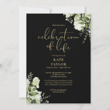 Celebração da Vida Verde Floral Preto e Dourado