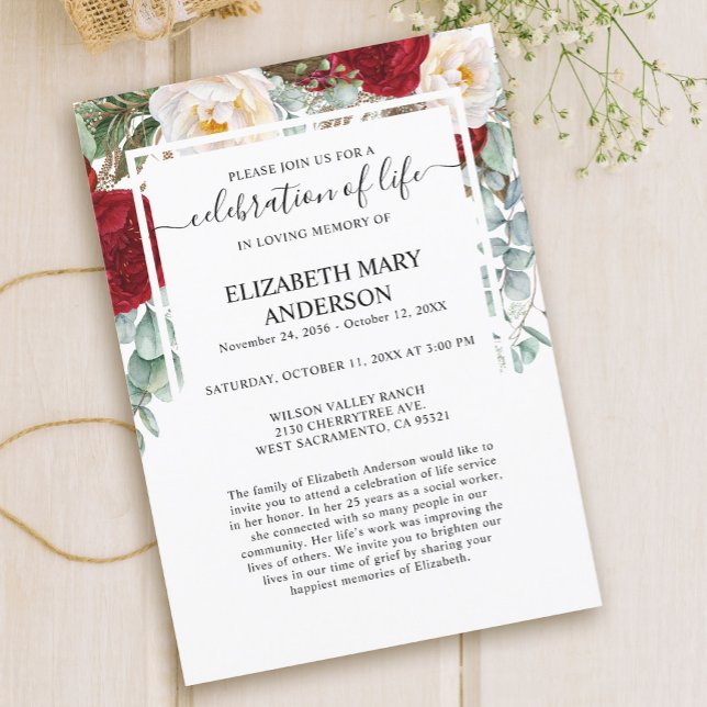Convite Celebração das Rosas vermelhas do Memorial Funeral (Criador carregado)