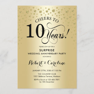 Convite Celebração de 10º Aniversário Surpresa - Dourado P