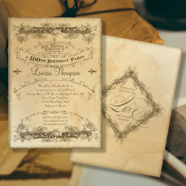 Convite Celebração de 100º Aniversário Vintage Chá Manchad (Criador carregado)
