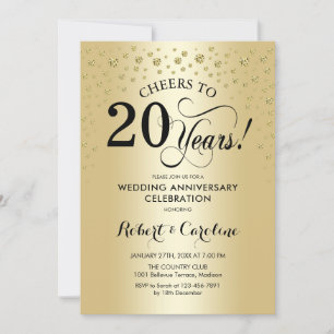 Convite Celebração de 20º Aniversário - Preto Dourado