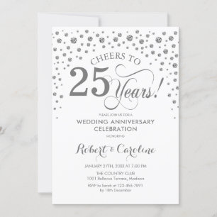 Convite Celebração de 25º Aniversário - Branco Prata