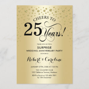 Convite Celebração de 25º Aniversário Surpresa - Dourado P