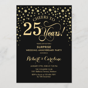 Convite Celebração de 25º Aniversário Surpresa - Ouro Pret