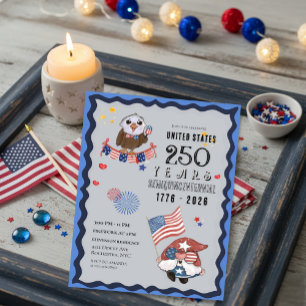 Convite Celebração de 250 Anos dos EUA com Gnome e Águia