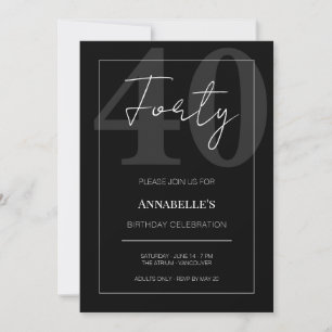 Convite Celebração de 40º Aniversário Preto e Branco