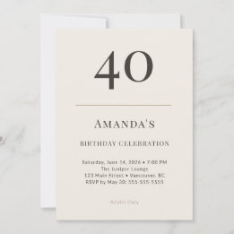 Convite Celebração de 40 Anos em Taupe e Creme Moderno