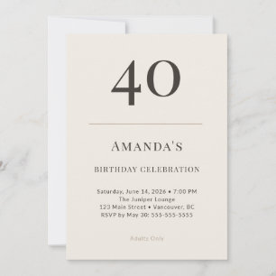 Convite Celebração de 40 Anos em Taupe e Creme Moderno