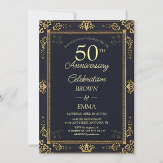 Convite Celebração de 50º Aniversário em Preto Elegante Do