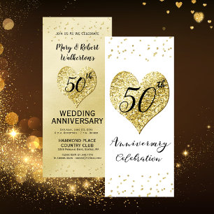 Convite Celebração de 50 Anos de Casamento Confetes Dourad