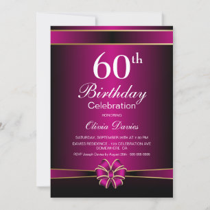 Convite Celebração de 60º Aniversário a Preto e Rosa