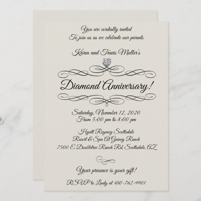 Convite Celebração de 60º Aniversário Diamante (Frente/Verso)