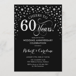 Convite Celebração de 60º Aniversário - Preto Prateado
