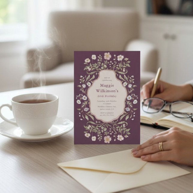 Convite Celebração de 60 Anos com Floral Vintage (Criador carregado)
