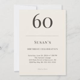Convite Celebração de 60 Anos em Taupe e Creme Moderno