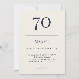 Convite Celebração de 70 Anos Clássico Azul Marinho e Crem