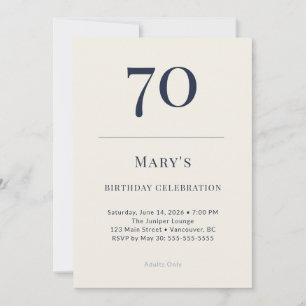 Convite Celebração de 70 Anos Clássico Azul Marinho e Crem