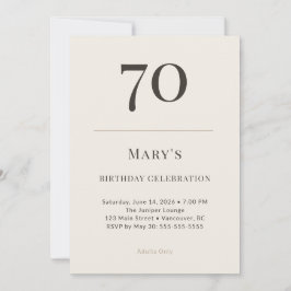 Convite Celebração de 70 Anos em Taupe e Creme Moderno