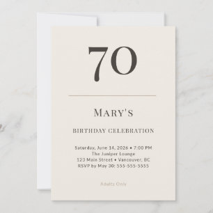 Convite Celebração de 70 Anos em Taupe e Creme Moderno