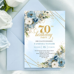 Convite Celebração de 70 Anos Luxuosa em Azul Empoeirado