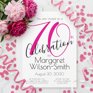 Convite Celebração de 70 anos Rosa e Preto Elegante Aniver