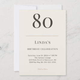Convite Celebração de 80 Anos em Taupe e Creme Moderno