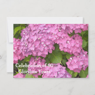Convite Celebração de 90 Anos com Hortênsias Rosas