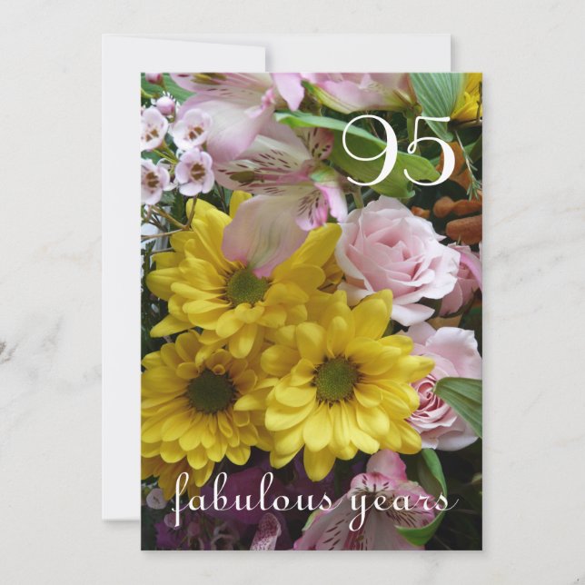 Convite Celebração de 95 Anos!-Flores Rosa e Amarela (Frente)