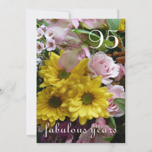 Convite Celebração de 95 Anos!-Flores Rosa e Amarela