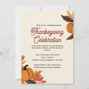 Convite Celebração de Ação de Graças de Pumpkin e Folhas