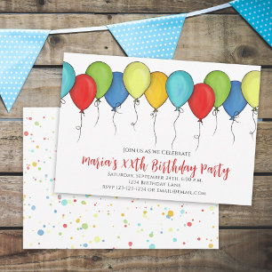 Convite Celebração de Aniversário Balões Fofos Confetes