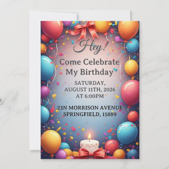Convite Celebração de Aniversário Com Balões (Frente)