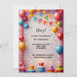 Convite Celebração de Aniversário com Balões