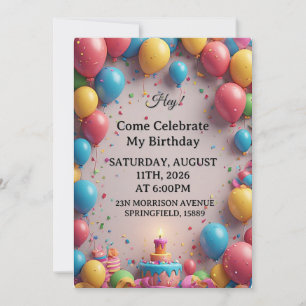 Convite Celebração de Aniversário Com Balões