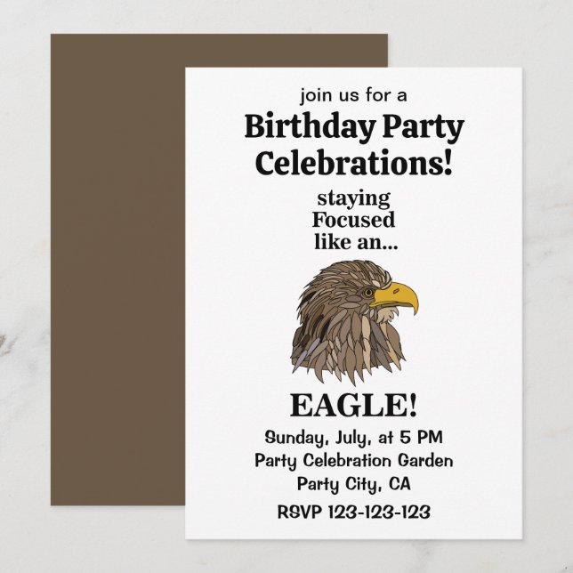 Convite Celebração de Aniversário com Cabeça de Águia Dour (Frente/Verso)