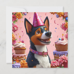 Convite Celebração de Aniversário Com Cachorro Feliz