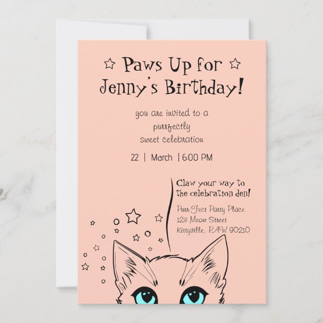 Convite Celebração de Aniversário com Tema de Gato Chic (Frente)