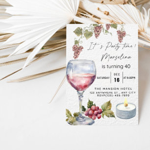 Convite Celebração de Aniversário com Vinho Tinto Elegante