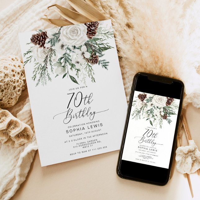 Convite Celebração de aniversário da 70 de inverno Evergre (Criador carregado)