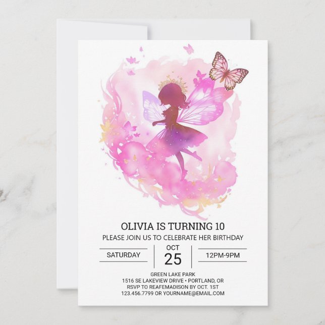 Convite Celebração de aniversário da Princesa Fairycore (Frente)