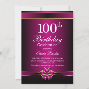Convite Celebração de aniversário de 100 a preto e rosa