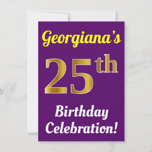 Convite Celebração de aniversário de 25 Dourado, Roxo, 