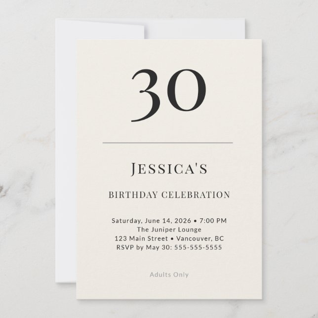 Convite Celebração de Aniversário de 30 anos Clássico Pret (Frente)