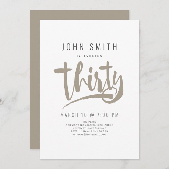 Convite Celebração de aniversário de 30 anos, Moderna, Mas (Frente/Verso)