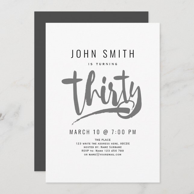 Convite Celebração de aniversário de 30 anos, Moderna, Mas (Frente/Verso)