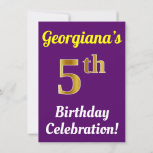 Convite Celebração de aniversário de 5 Dourado, Roxo, F