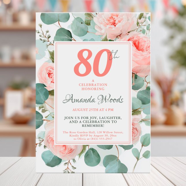 Convite Celebração de aniversário de 80 floral (Criador carregado)